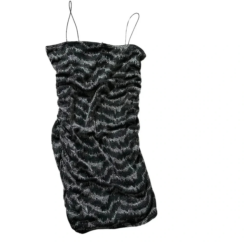Topshop women's size 6 spaghetti strap black and silver tight dress